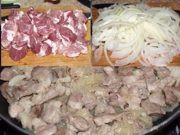 Лодочки из слоеного теста с картофелем, мясом и огурчиками.