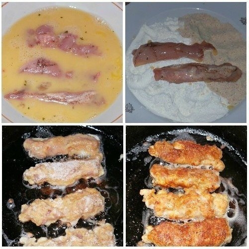 Хрустящие куриные палочки в панировочных сухарях. Хрустящие куриные палочки в панировочных сухарях.