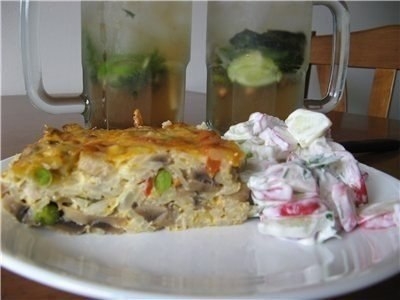 Рисовая запеканка с куриной грудкой, грибами и овощам Рисовая запеканка с куриной грудкой, грибами и овощам