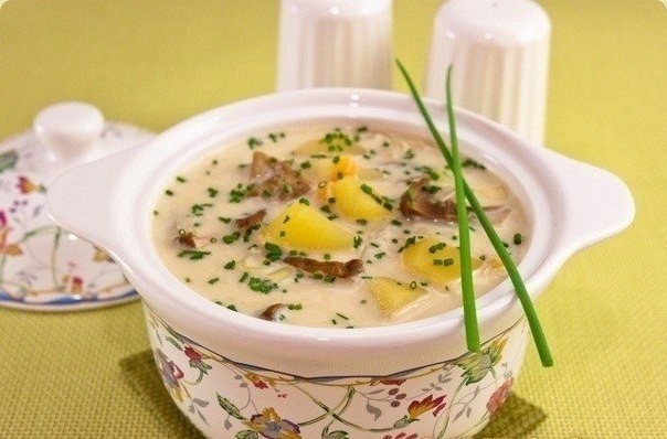 Сырный суп с белыми грибами Сырный суп с белыми грибами