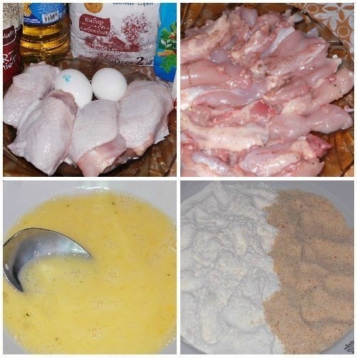 Хрустящие куриные палочки в панировочных сухарях. Хрустящие куриные палочки в панировочных сухарях.
