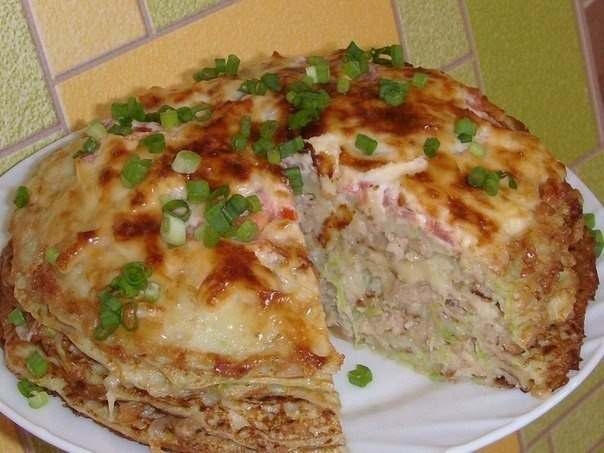 Кабачково-сырный тортик с мясом.