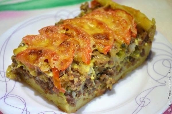 Открытый мясной пирог (из картофельного теста)