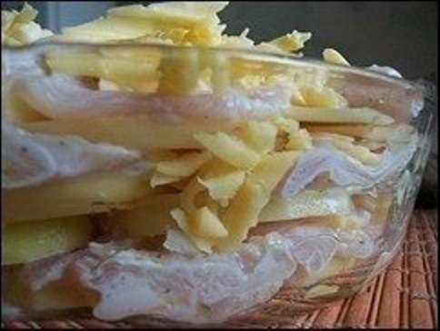 Картофельная запеканка с курицей и сыром (по-французски).