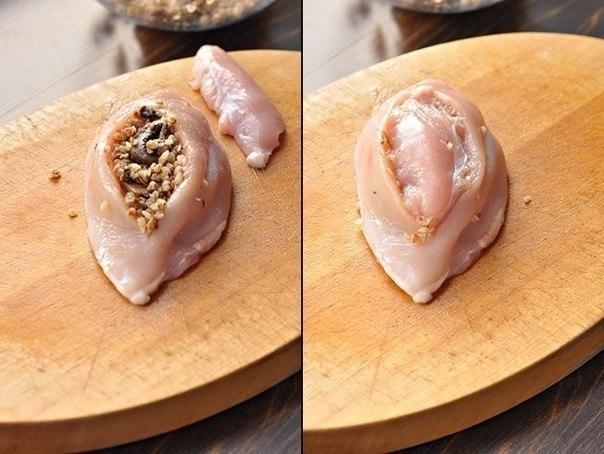 Куриные грудки фаршированные гречкой и шампиньонами, тушенные в сливочно-грибном соусе Куриные грудки фаршированные гречкой и шампиньонами, тушенные в сливочно-грибном соусе