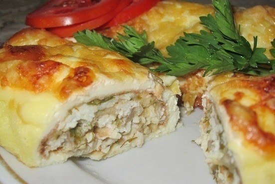 Яичные блинчики с курицей и грибами