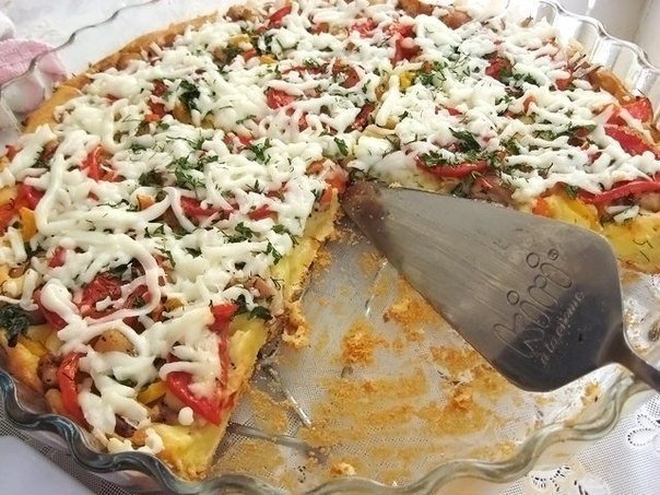 Открытый пирог с курицей и болгарским перцем! Открытый пирог с курицей и болгарским перцем!