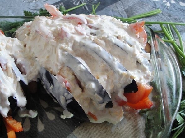 Баклажаны с сыром и чесноком - Баклажанный веер Баклажаны с сыром и чесноком - Баклажанный веер