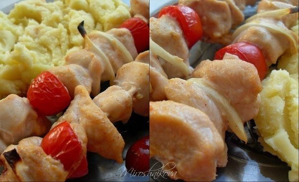 Куриный шашлык в духовке на шпажках Куриный шашлык в духовке на шпажках