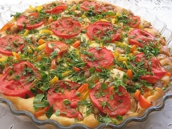 Открытый пирог с курицей и болгарским перцем! Открытый пирог с курицей и болгарским перцем!