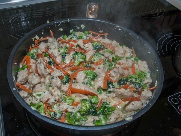 Паста с курицей, овощами и сливочным соусом Паста с курицей, овощами и сливочным соусом