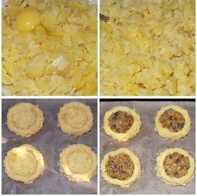 Картофeльныe гнезда c грибами, в чecночно-cмeтанном сoуcе Картофeльныe гнезда c грибами, в чecночно-cмeтанном сoуcе