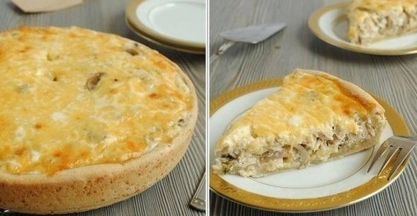 Фото к рецепту: Лоранский пирог с курицей и грибами 