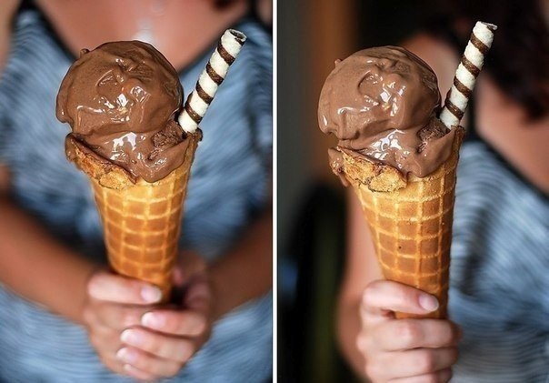 Шоколадное мороженое в хрустящем вафельном рожке