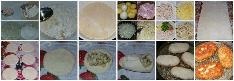 Пирожки жареные из нежного и воздушного дрожжевого теста с куриным мясом,зелёным луком и картофелем 