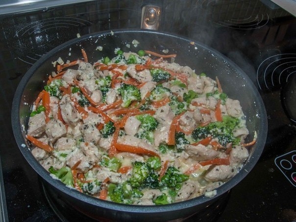 Паста с курицей, овощами и сливочным соусом Паста с курицей, овощами и сливочным соусом