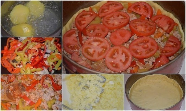 Деревенский пирог из картофельного теста с мясом и овощами Деревенский пирог из картофельного теста с мясом и овощами