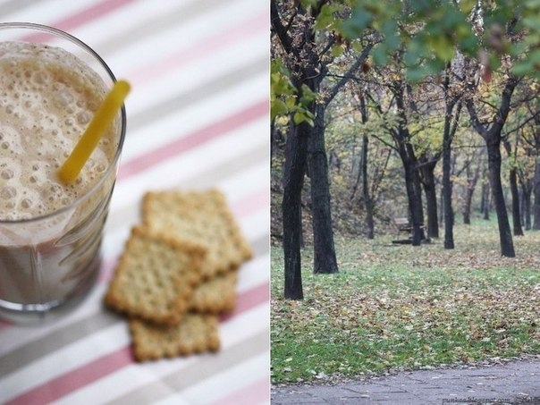 Банановый коктейль с корицей и печеньем Банановый коктейль с корицей и печеньем