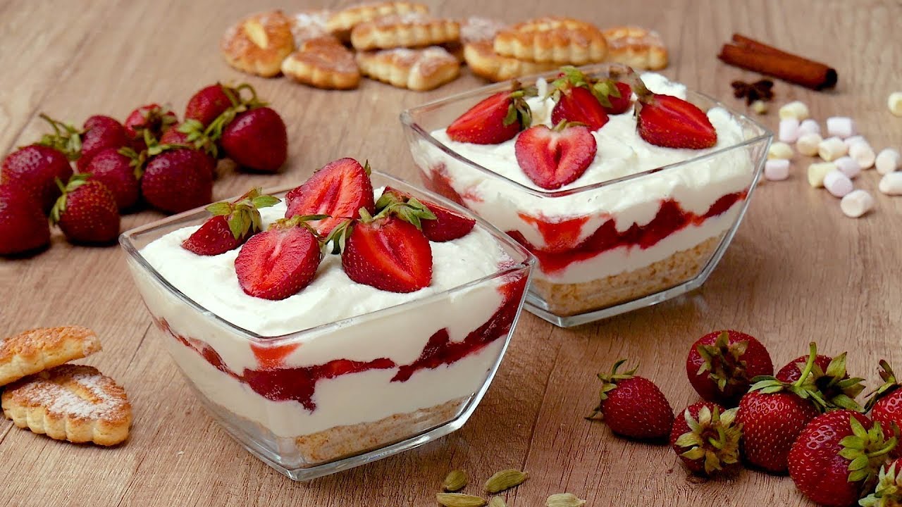 десерт из творога сметаны и клубники